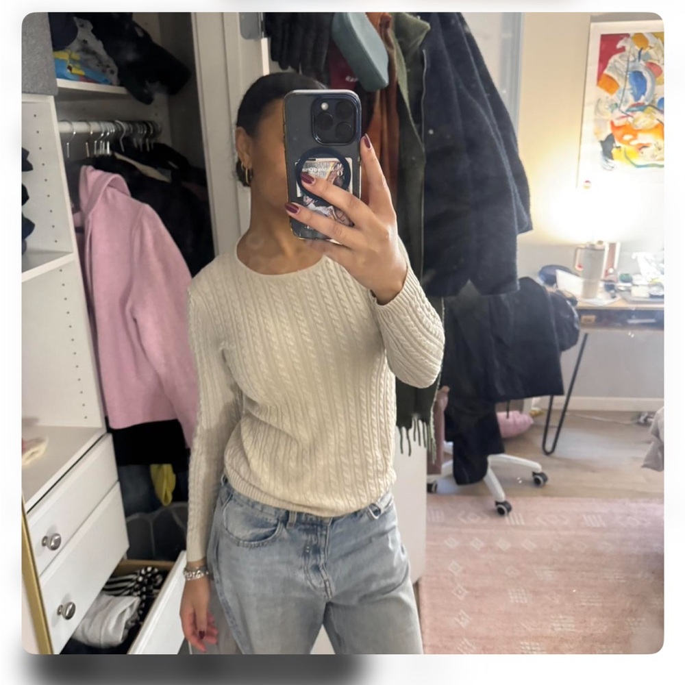 Sutton Studio Cream Cable Knit Sweater